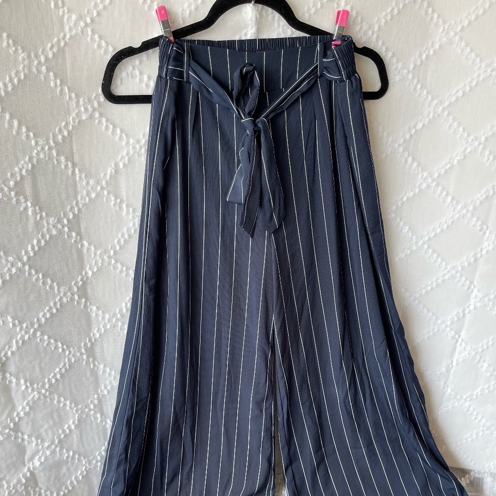 Striped Navy/White Co-ord Wide Pant Set